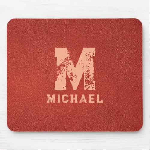 Custom Monogram Name Leather Look Distressed Text Mouse Pad