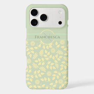 Custom Monogram Name Leaves Daisies Pastel Green iPhone 17 Pro Max Case