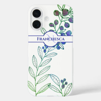 Custom Monogram Name Leaves Pink Berries Art  Case