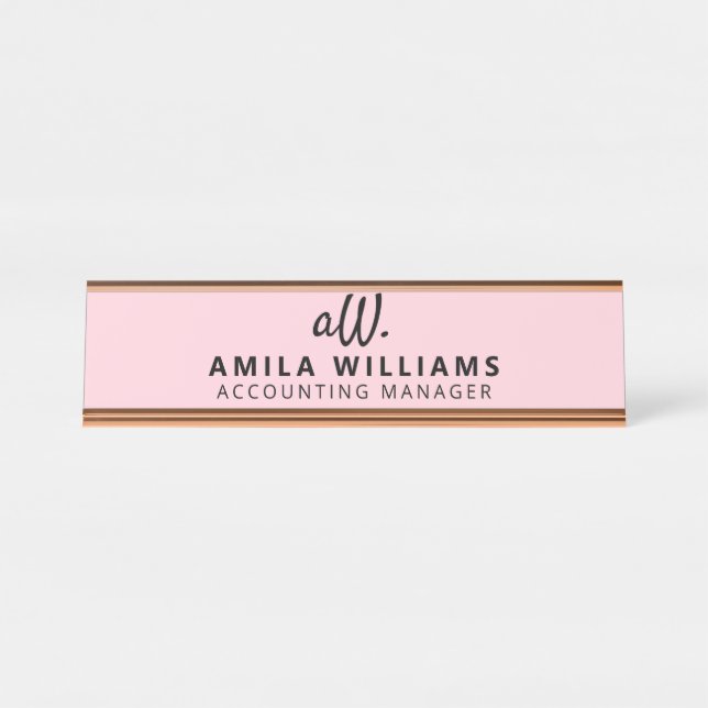 Custom Monogram Name | Light Pink  Desk Name Plate (Front)