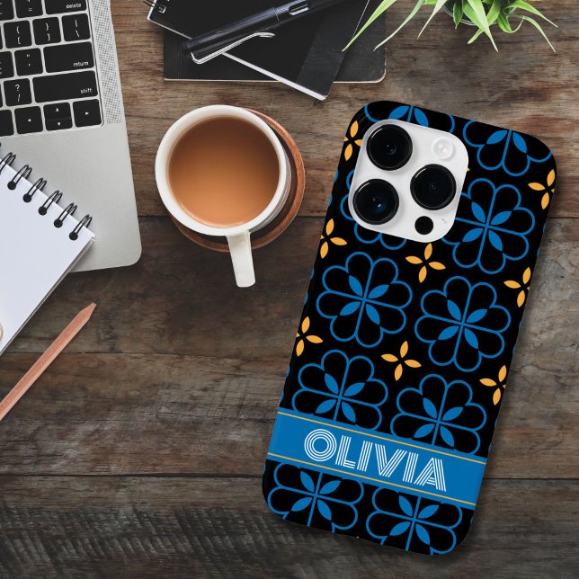 Custom Monogram Name Mediterranean Phone Case (Unique i-Phone case with Custom Monogram Name and Medterranean Moroccan Style Pattern)