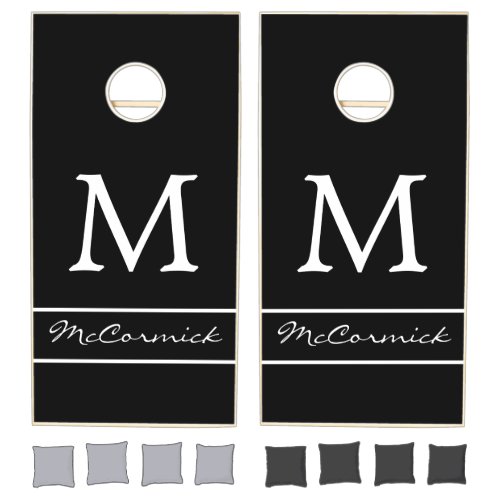 Custom Monogram Name Modern Black White Cornhole S Cornhole Set