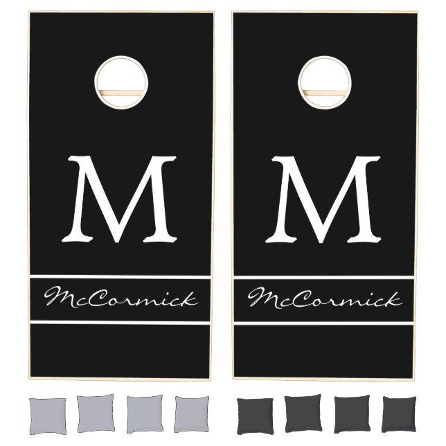 Custom Monogram Name Modern Black White Cornhole S Set (Set)