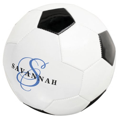 Custom Monogram Name Modern Fun Sports Blue Soccer Ball
