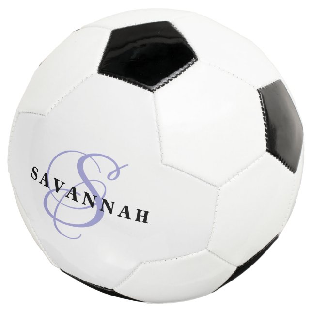 Custom Monogram Name Modern Fun Sports Purple Soccer Ball (Three Quarter)