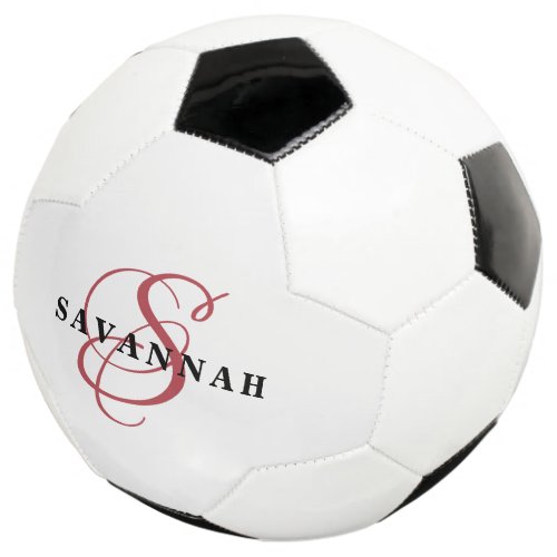 Custom Monogram Name Modern Fun Sports Red Soccer Ball