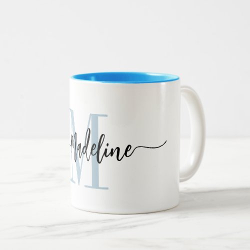 Custom Monogram Name Modern Script Swirls Two_Tone Coffee Mug