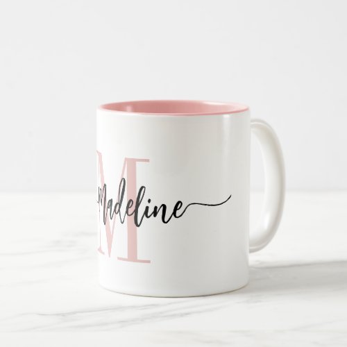Custom Monogram Name Modern Script Swirls Two_Tone Coffee Mug