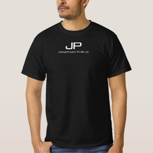 Custom Monogram Name Modern Template Mens Black T_Shirt
