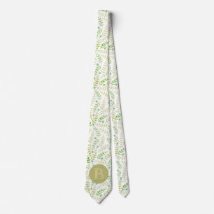 Custom Monogram Name Nature Fern Leaf Pattern Neck Tie