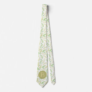 Custom Monogram Name Nature Fern Leaf Pattern Neck Tie