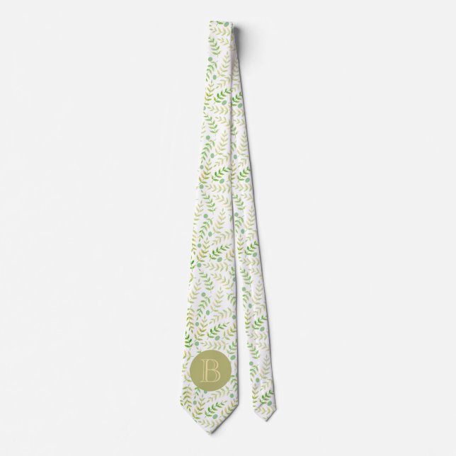 Custom Monogram Name Nature Fern Leaf Pattern Neck Tie (Front)