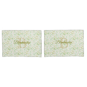 Custom Monogram Name Nature Fern Leaf Pattern Pillow Case
