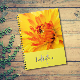 Custom Monogram Name Orange Yellow Dahlia Notebook