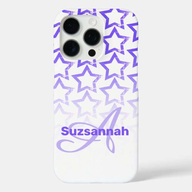 Custom Monogram Name Pastel Purple Star Pattern  Case-Mate iPhone Case (Back)