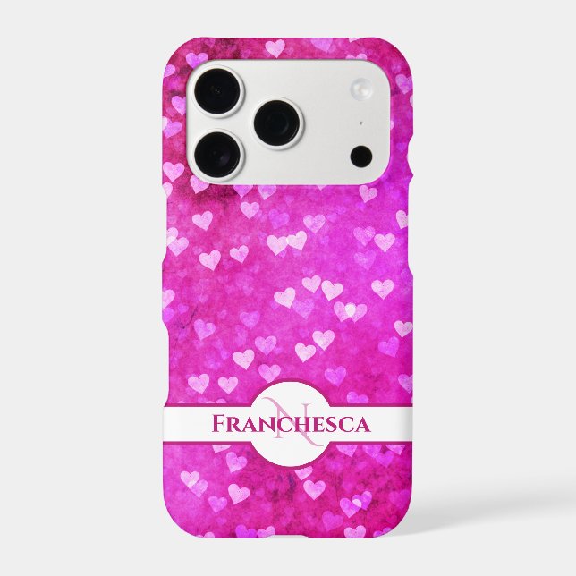 Custom Monogram Name Pink Heart Bokeh Art  Case-Mate iPhone Case (Back)