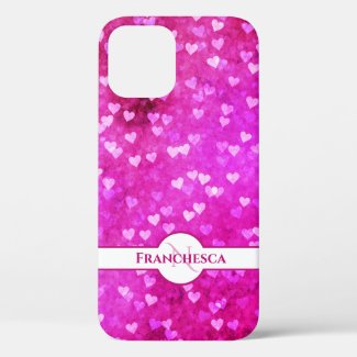 Custom Monogram Name Pink Heart Bokeh Art  Case-Mate iPhone Case
