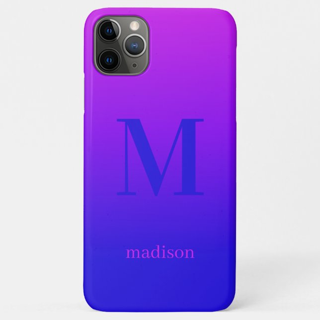 Custom monogram & name Pink to Blue Gradient Case-Mate iPhone Case (Back)