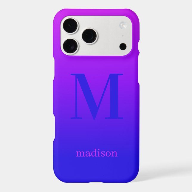 Custom monogram & name Pink to Blue Gradient Iphone Case (Back)