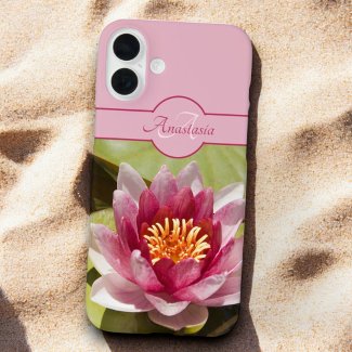 Custom Monogram Name Pink Water Lily Photograph
