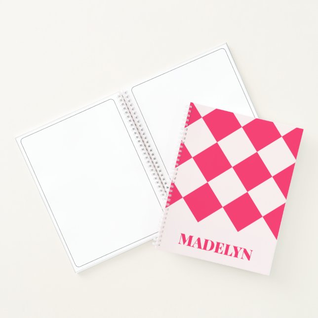 Custom Monogram Name Pink& White Geometric  Notebook (Inside)