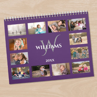 Custom Monogram Name Purple Photo Calendar