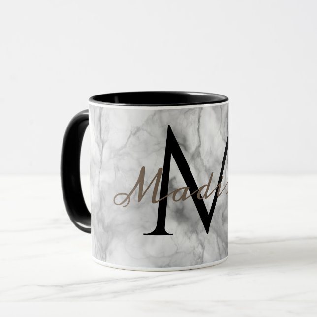 Custom monogram name realistic White Marble Design Mug (Front Left)