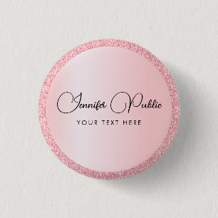 Custom Monogram Name Rose Gold Glitter Look Small Button