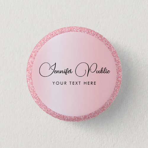 Custom Monogram Name Rose Gold Glitter Look Small Button