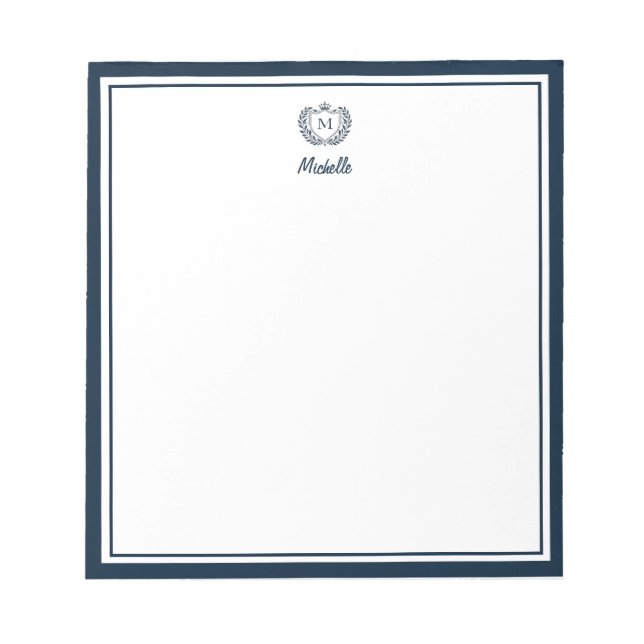Custom Monogram Name Royal Crest Emblem Navy Blue  Notepad (Front)