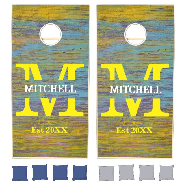 Custom monogram name Rustic Painted wood family Cornhole Set (Set)