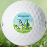 Custom Monogram Name Scenic Course  Golf Balls<br><div class="desc">UNIQUE LAYERING OF THE MONOGRAM -- look closely and you will see three colors, which gives it the feeling of depth. Personalized additionaly with the first name and set on a golf course. Special idea for a gift or you might just enjoy for yourself! If you have any design questions...</div>