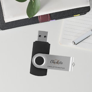 Custom monogram name script minimalist flash drive