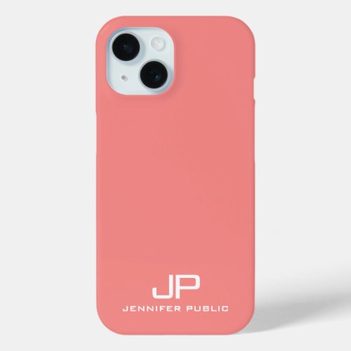 Custom Monogram Name Template Pink Peach iPhone 15 Case