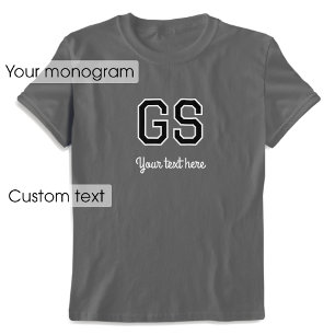 Custom Monogram Name Text Black Gray Graphic T-Shirt