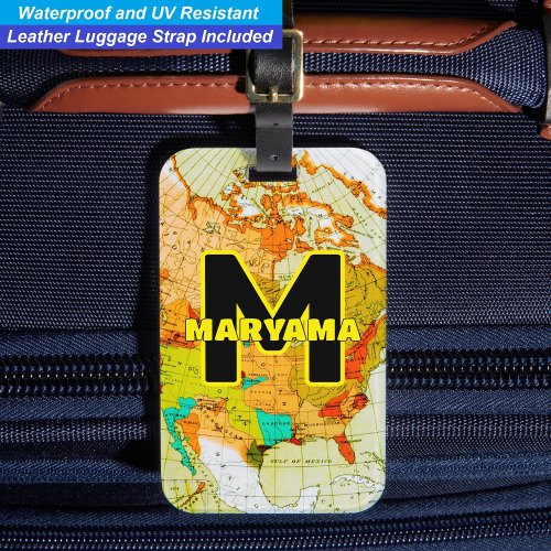 Custom Monogram Name Traveler | World Map  Luggage Tag