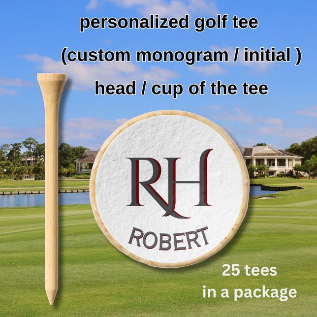 Custom Monogram Name White Black Red  Golf Tees (Creator Uploaded)