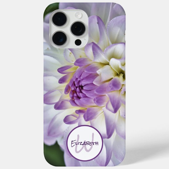 Custom Monogram Name White Dahlia Flower Case-Mate iPhone Case (Back)
