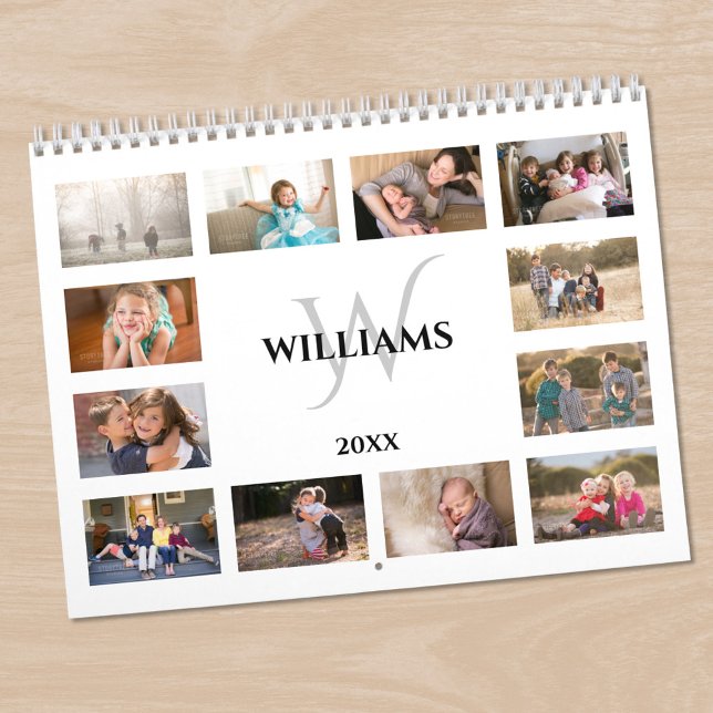 Custom Monogram Name White Photo Calendar (Custom Monogram Name White Photo Calendar in situ)