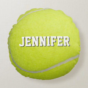 Custom Monogram Name Yellow Tennis Ball  Round Pillow