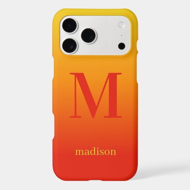 Custom monogram & name Yellow to Red Gradient Case-Mate iPhone Case (Back)