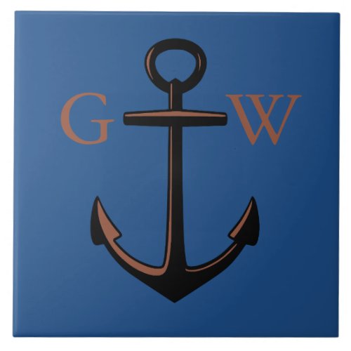 Custom Monogram Nautical Anchor and Line Tile