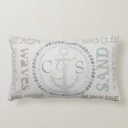 Custom Monogram Nautical Beach Lumbar Pillow