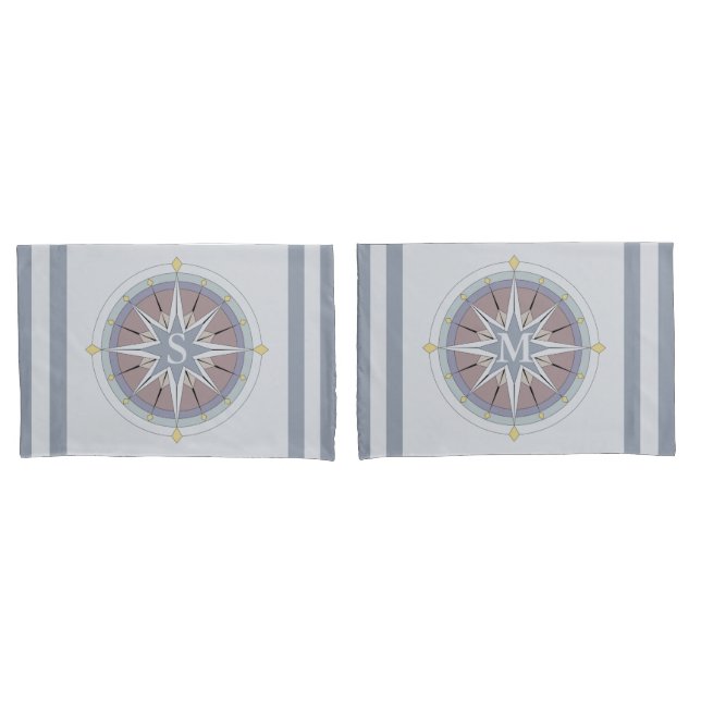 Custom Monogram Nautical Style Pillowcases, Rev Pillowcase (Front-Set)