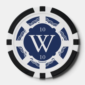 Custom Monogram Navy Blue And White Poker Chips by thespottedowl at Zazzle