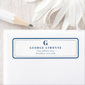 Custom Monogram Navy Blue Border Address Label