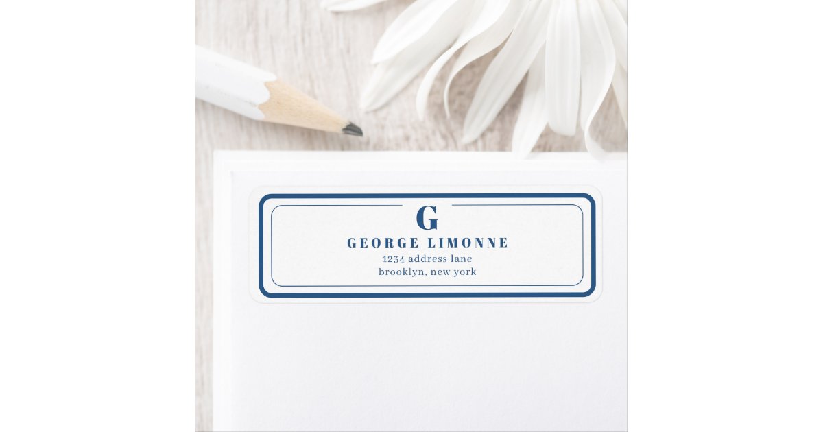 Custom Monogram Navy Blue Border Address Label | Zazzle
