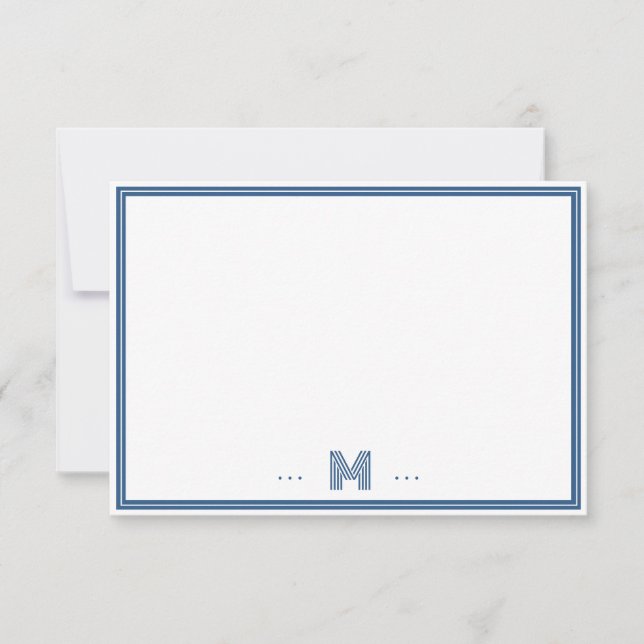 Custom Monogram Navy Blue Border Note Card (Front)