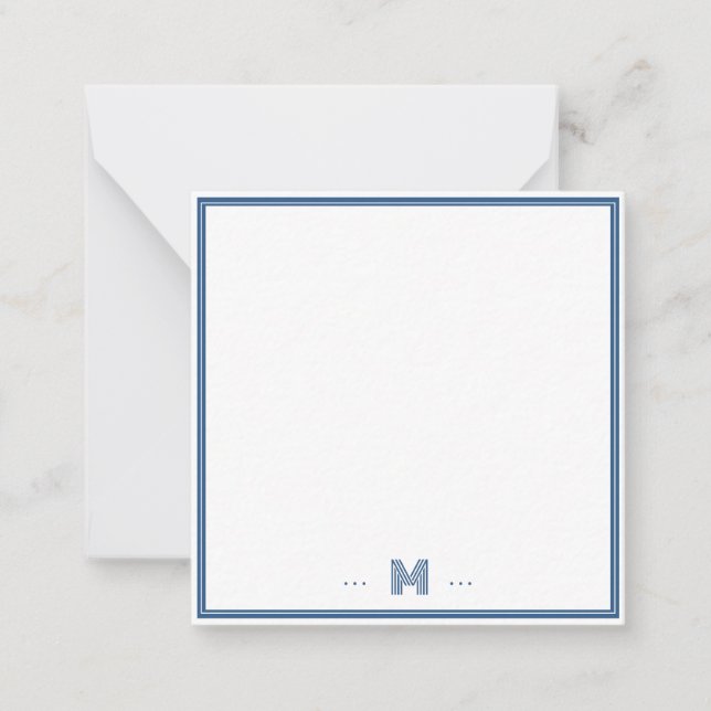 Custom Monogram Navy Blue Border Note Card (Front)