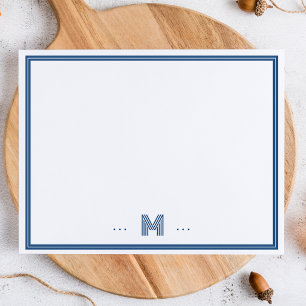 Custom Monogram Navy Blue Border Note Card